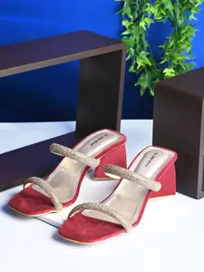 pelle albero Embellished Open Toe Block Heels