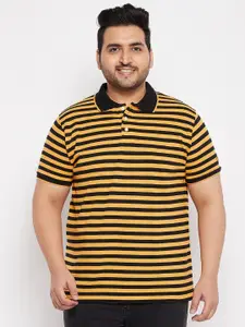 bigbanana Plus Size Striped Polo Collar Bio Finish Pure Cotton T-shirt