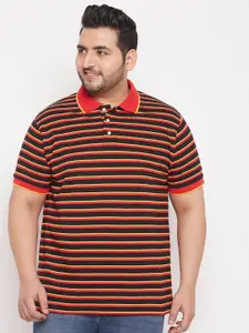 bigbanana Plus Size Striped Polo Collar Bio Finish Pure Cotton T-shirt