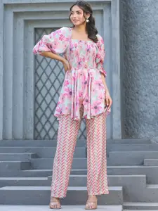 JISORA Luxe Printed Top With Palazzo