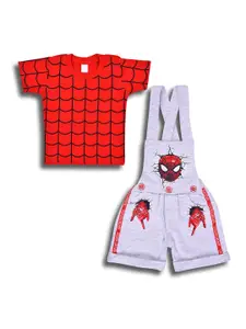 Wish Karo Boys Spider Man Printed Cotton T-shirt with Dungaree Shorts