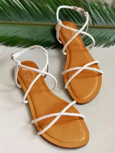 Shoetopia Girls Open Toe Flats With Backstrap