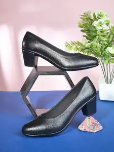 pelle albero Pointed Toe Leather Block Heels Pumps