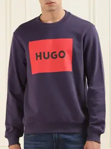 HUGO Long Sleeves Patch Brand Logo Printed Cotton Pullover Sweatshirt