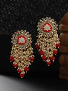 Jazz and Sizzle Gold-Plated CZ Studded & Beaded Contemporary Drop Earrings