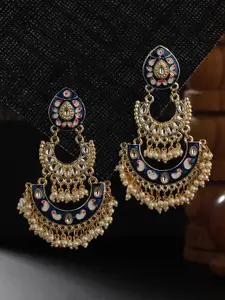 Jazz and Sizzle Gold-Plated Stone Studded & Beaded Contemporary Chandbalis Earrings