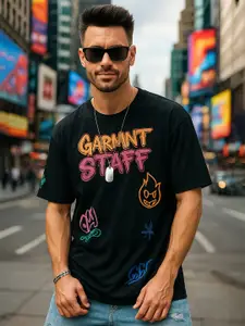 Maniac Typography Printed Round Neck Cotton Boxy T-shirt