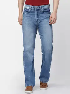 FEVER Men Loose Wide Leg High-Rise Light Fade Pure Cotton Jeans