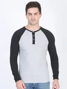 DIAZ Henley Neck Raglan Sleeves Cotton T-shirt