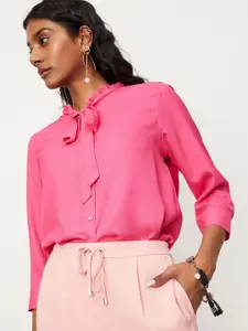 max Tie-Up Neck Cuffed Sleeves Shirt Style Top