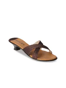 SOLES Textured Open Toe Block Heels