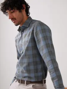 Andamen Tartan Checked Spread Collar Cotton Casual Shirt