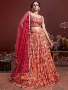 FABPIXEL Embroidered Semi-Stitched Lehenga & Unstitched Blouse With Dupatta