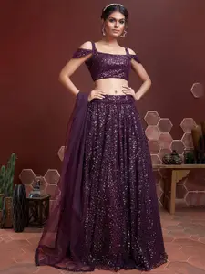 FABPIXEL Embellished Sequinned Semi-Stitched Lehenga & Unstitched Blouse With Dupatta
