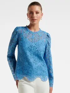Forever New Self Design Round Neck Long Sleeves Lace Top