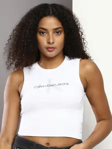 Calvin Klein Jeans Typography Printed Round Neck Crop Top