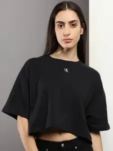 Calvin Klein Jeans Drop-Shoulder Sleeves Pure Cotton Crop T-shirt