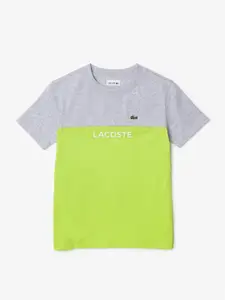 Lacoste Boys Colourblocked Typography Printed Round Neck Pure Cotton T-shirt