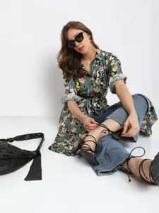 Vero Moda Floral Printed Shirt Collar Dress