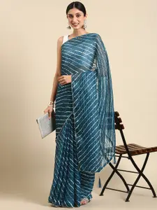 kasee Digital Printed Striped Satin Saree