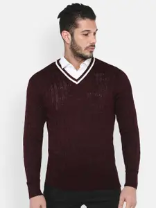 Red Chief Cable Knit V-Neck Acrylic Pullover Sweater