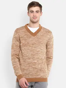Red Chief V-Neck Self Design Pullover Cotton Sweater