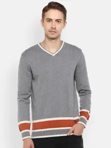 Red Chief V- Neck Colourblocked Organic Cotton Pullover Sweater