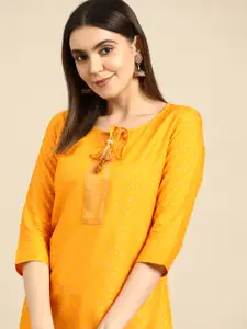Anouk Mustard Yellow Printed Short Kurti