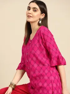Anouk Pink Printed Short Kurti