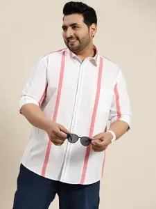 Sztori Plus Size Pure Cotton Opaque Striped Casual Shirt