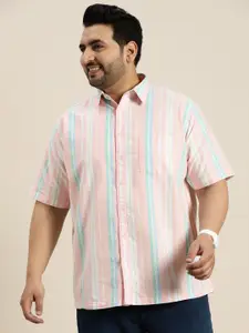 Sztori Plus Size Pure Cotton Opaque Striped Casual Shirt