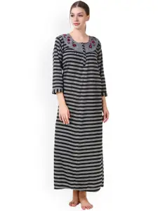 Masha Black & Grey Striped Woollen Nightdress NTW-B5-1148
