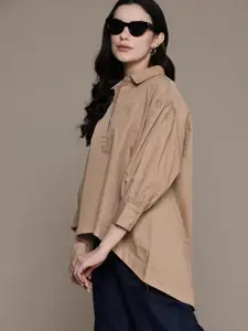 The Roadster Lifestyle Co. Women Pure Cotton High-Low Casual Shirt
