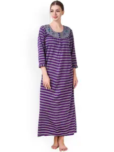 Masha Purple & Grey Striped Woollen Nightdress NTW-B5-1152