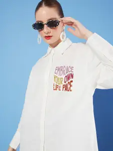 The Roadster Life Co. Milky White Pure Cotton We (May) Party Oversized Shirt Casual Shirt