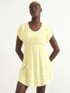 United Colors of Benetton Checks Cotton A-Line Dress
