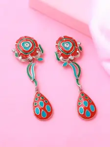 Estele Rhodium-Plated Floral Drop Earrings