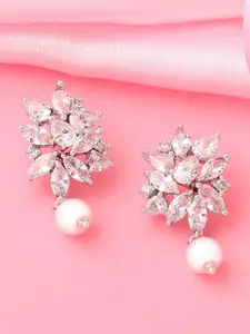 Estele Rhodium-Plated Floral Drop Earrings