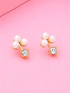 Estele Gold-Plated Stone Studded & Beaded Contemporary Studs Earrings