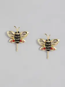 Estele Gold-Plated Crystal Studded Butterfly Studs Earrings