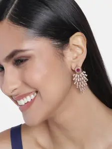 Estele Rose Gold Plated Spiked Shaped CZ Studded Drop Earrings