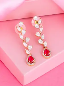 Estele Rose Gold-Plated Cubic Zirconia Teardrop Shaped Drop Earrings