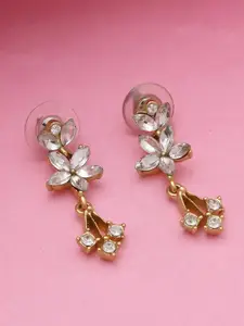 Estele Gold-Plated Crystals Floral Drop Earrings