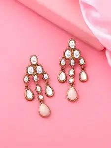 Estele Gold-Plated Kundan Teardrop Shaped Drop Earrings