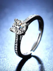 Peora Silver-Plated AD- Stone Studded Adjustable Finger Ring