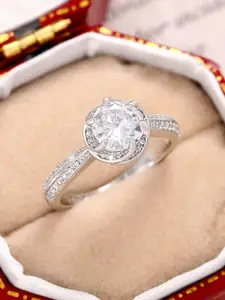 Peora Silver-Plated AD- Stone Studded Finger Ring