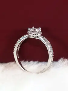 Peora Silver-Plated American Daimond-Studded Finger Ring