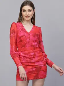 aayu V-Neck Georgette Sheath Mini Dress
