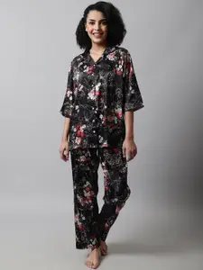 Kanvin Floral Printed Satin Night Suit