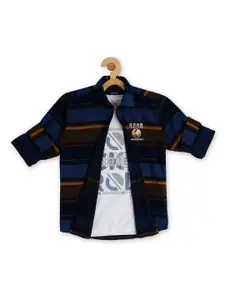 CAVIO Boys Comfort Horizontal Stripes Striped Pure Cotton Casual Shirt With T-shirt
